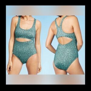 All in Motion Animal Print One-Piece Swimsuit Cut-Out Racerback Size S